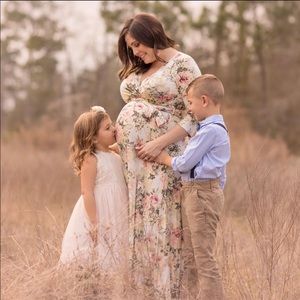 Ivory Floral Maternity Wrap Maxi Dress